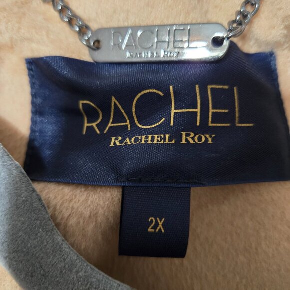 Tan striped winter Maxi Trench Coat, 2X - Picture 2 of 3